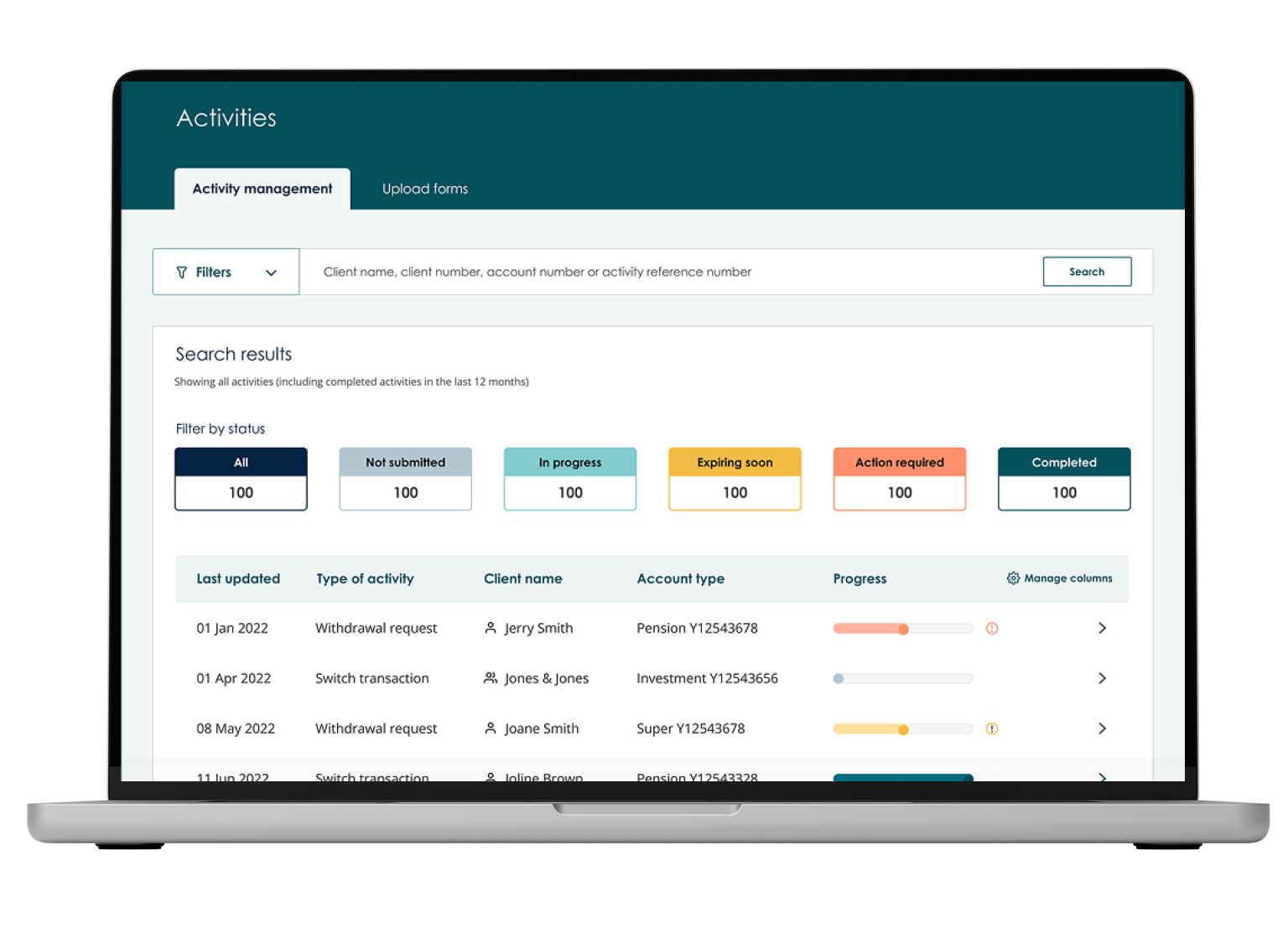 Activity management screenshot